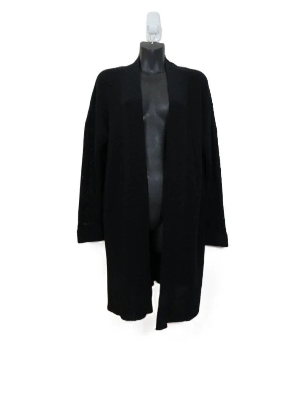 Eileen Fisher size Medium Black Cotton Blend Knit Cardigan Open Front Basic